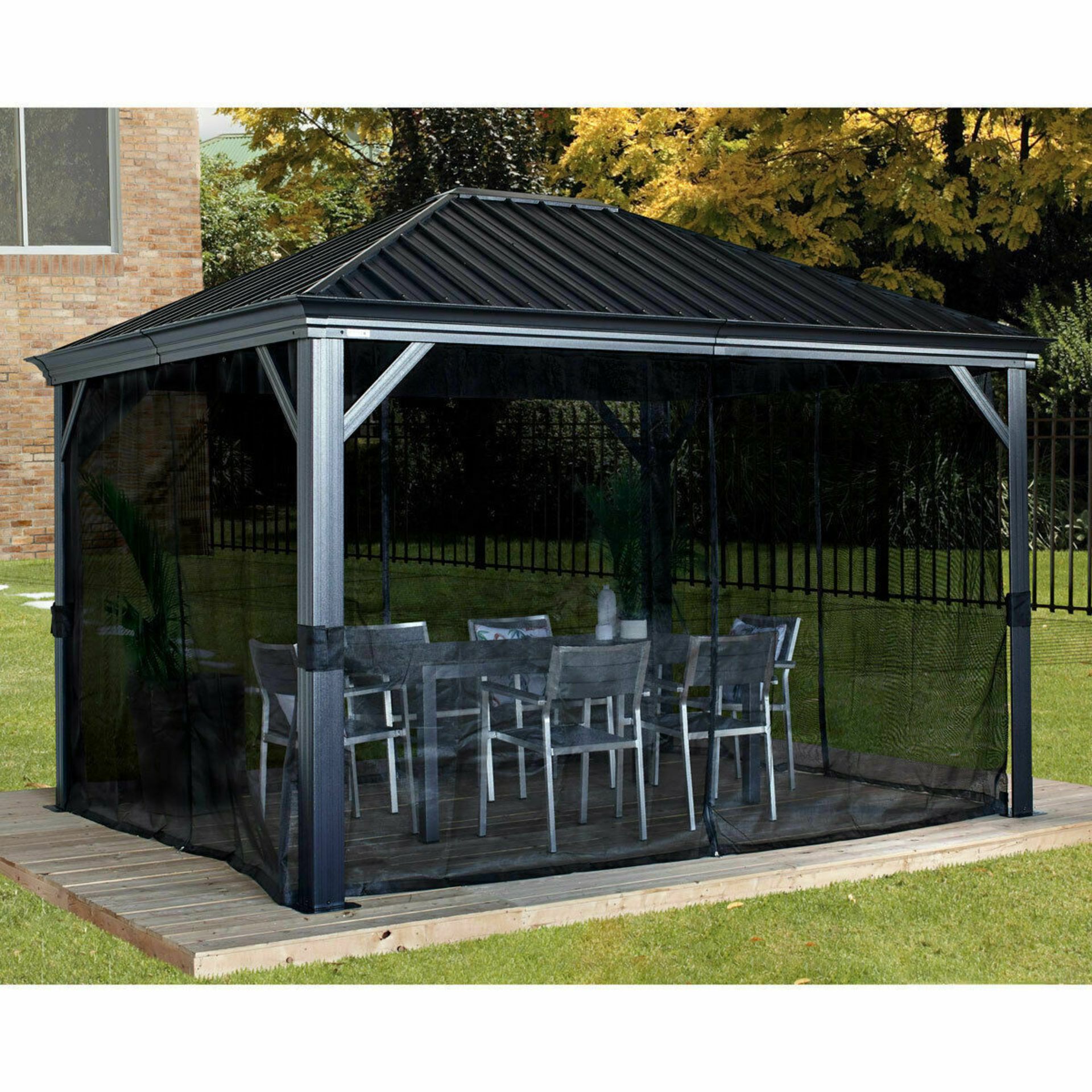 1 SOJAG MORENO 10FT X 12FT (2.98M X 3.63M) ALUMINIUM FRAME SUN SHELTER WITH GALVANISED STEEL