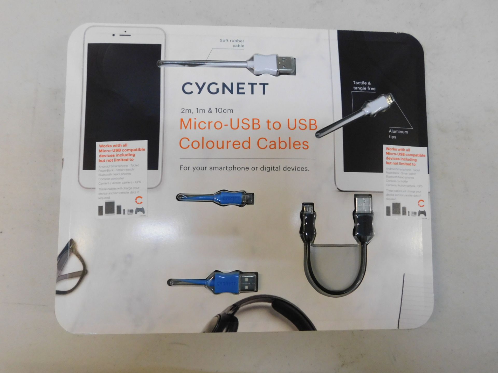 1 BRAND NEW PACK OF 3 CYGNETT MICRO USB TO USB COLOURED CABLES RRP Â£29.99