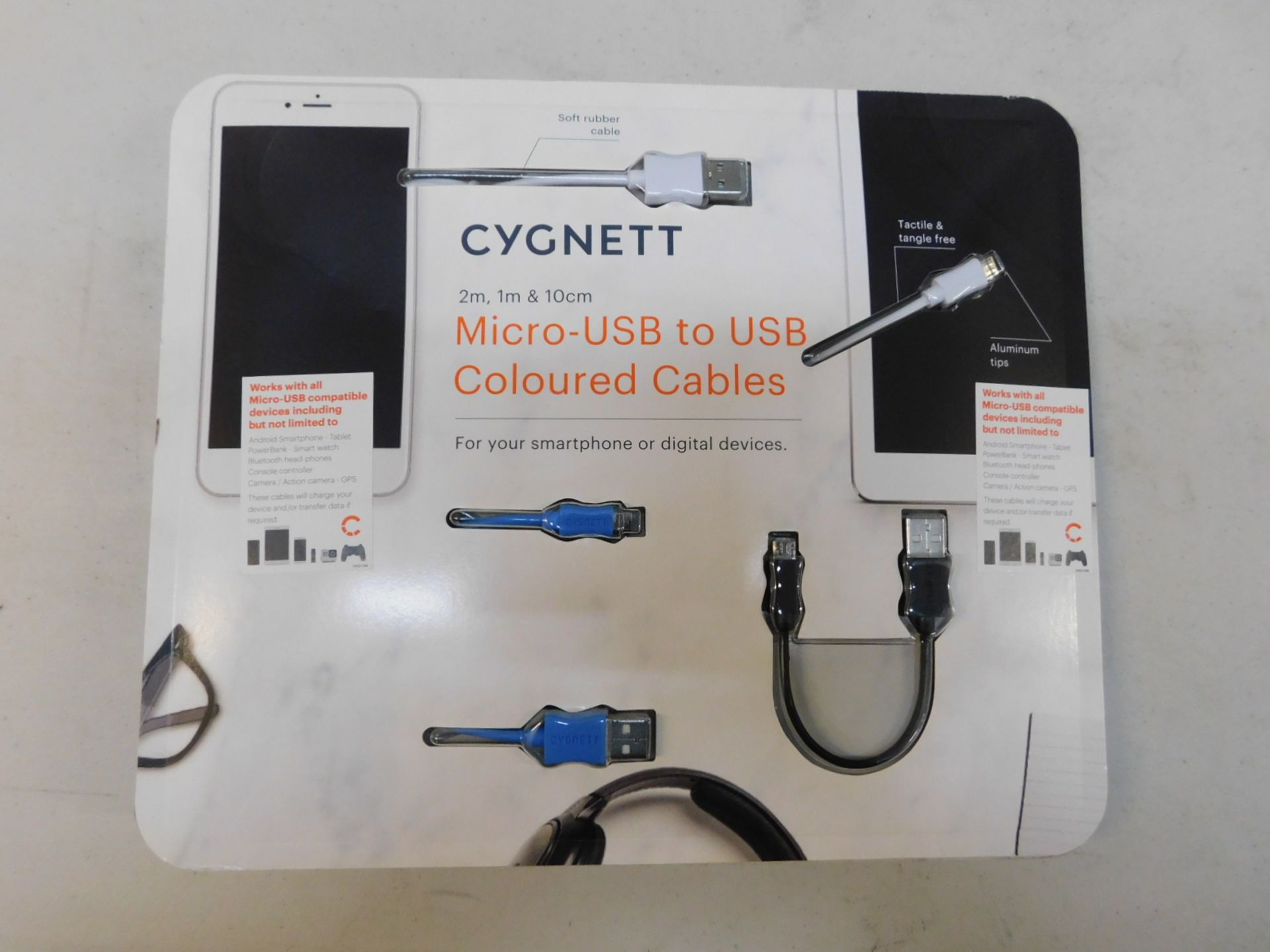 1 BRAND NEW PACK OF 3 CYGNETT MICRO USB TO USB COLOURED CABLES RRP Â£29.99