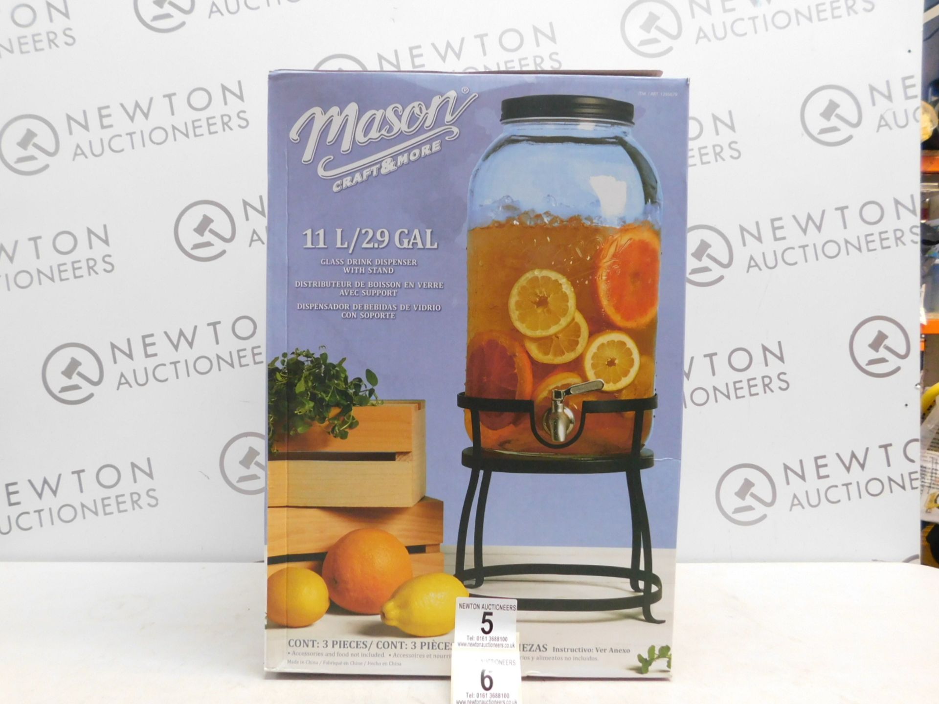 1 BOXED AMERICANA MASON CRAFT & MORE 11L GLASS DRINKS DISPENSER RRP Â£49.99