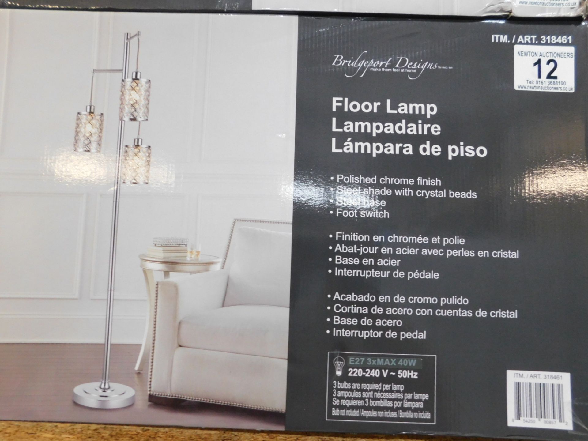 1 BOXED BRIDGEWATER DESIGNS GISELE CRYSTAL 3 ARM FLOOR LAMP RRP Â£129.99