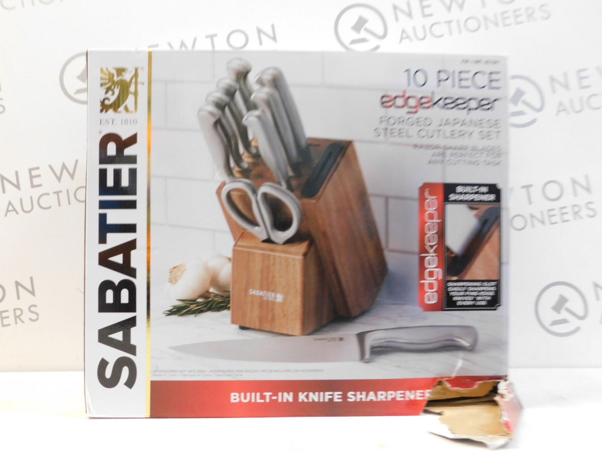 1 BOXED SABATIER 10PC EDGE KEEPER FORED JAPANESE STEEL KNIFE SET WITH ACACIA WOOD BLOCK RRP Â£119. - Image 2 of 2