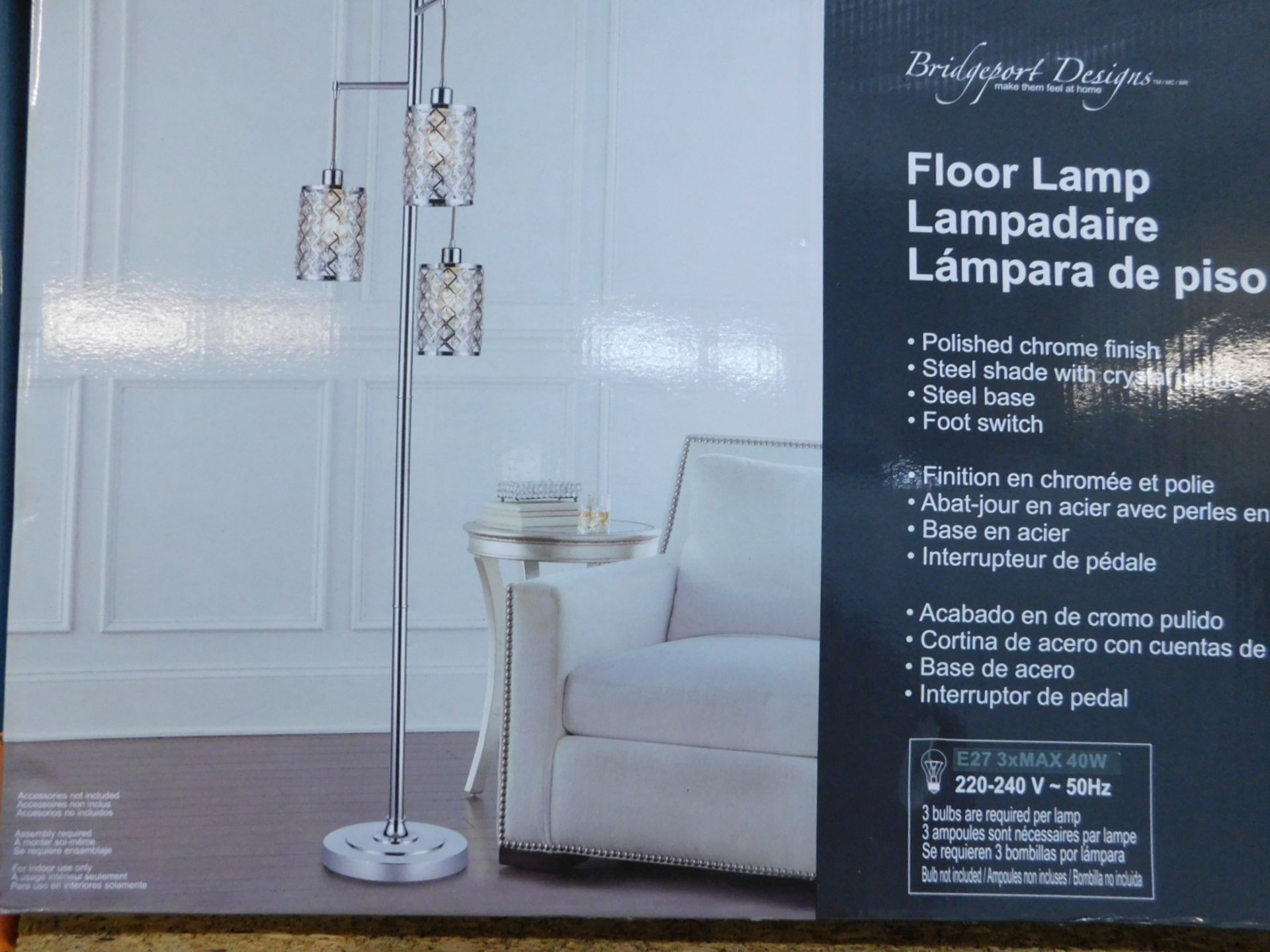 1 BOXED BRIDGEWATER DESIGNS GISELE CRYSTAL 3 ARM FLOOR LAMP RRP Â£129.99