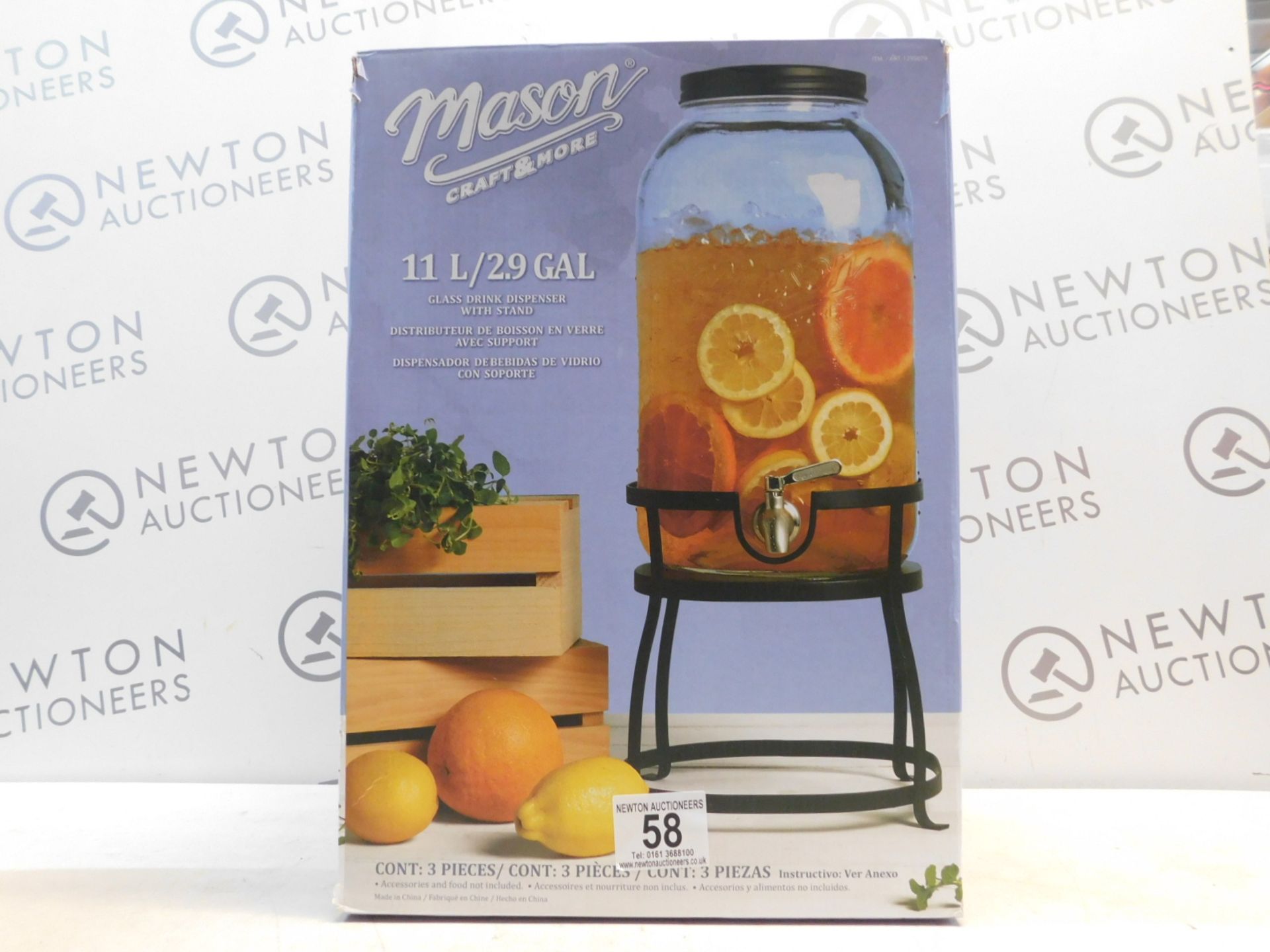 1 BOXED AMERICANA MASON CRAFT & MORE 11L GLASS DRINKS DISPENSER RRP £49.99