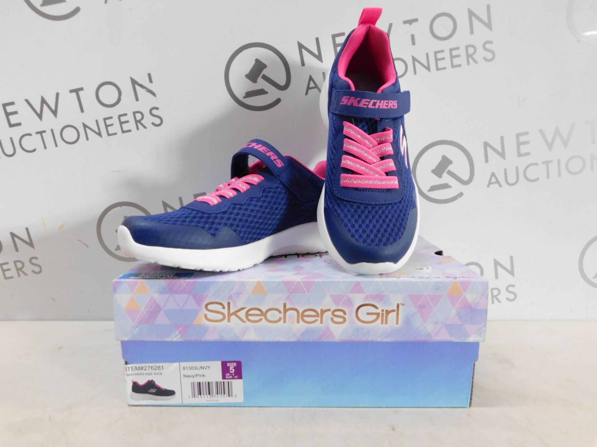 1 BOXED PAIR OF SKECHERS KIDS NAVY/ PINK TRAINERS SIZE 4 RRP £39.99
