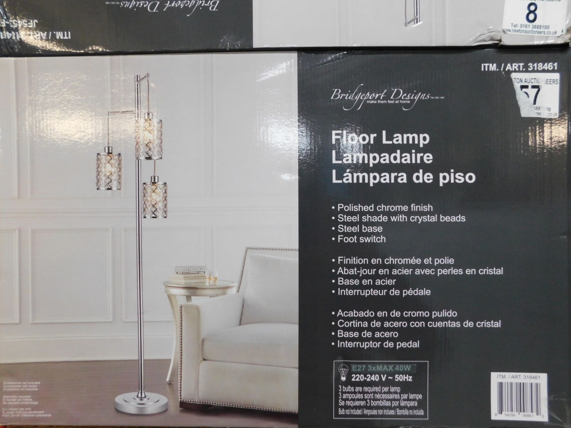 1 BOXED BRIDGEPORT DESIGNS GISELE CRYSTAL 3 ARM FLOOR LAMP RRP £129.99