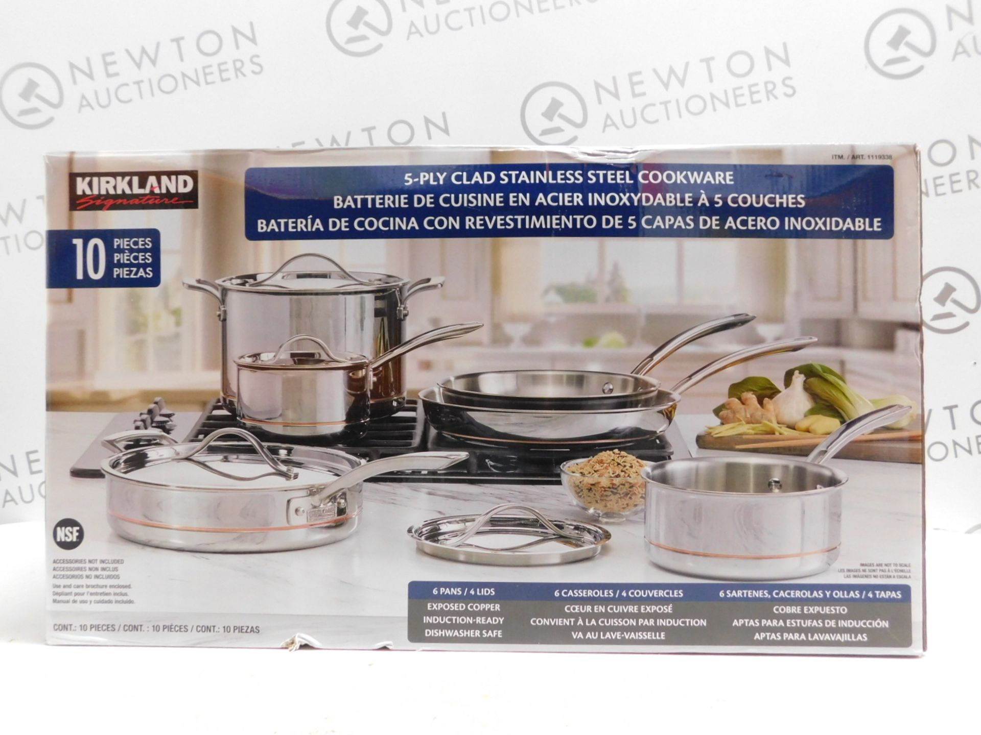 1 BOXED KIRKLAND SIGNATURE 10 PIECE STAINLESS STEEL COOKWARE SET RRP £299.99