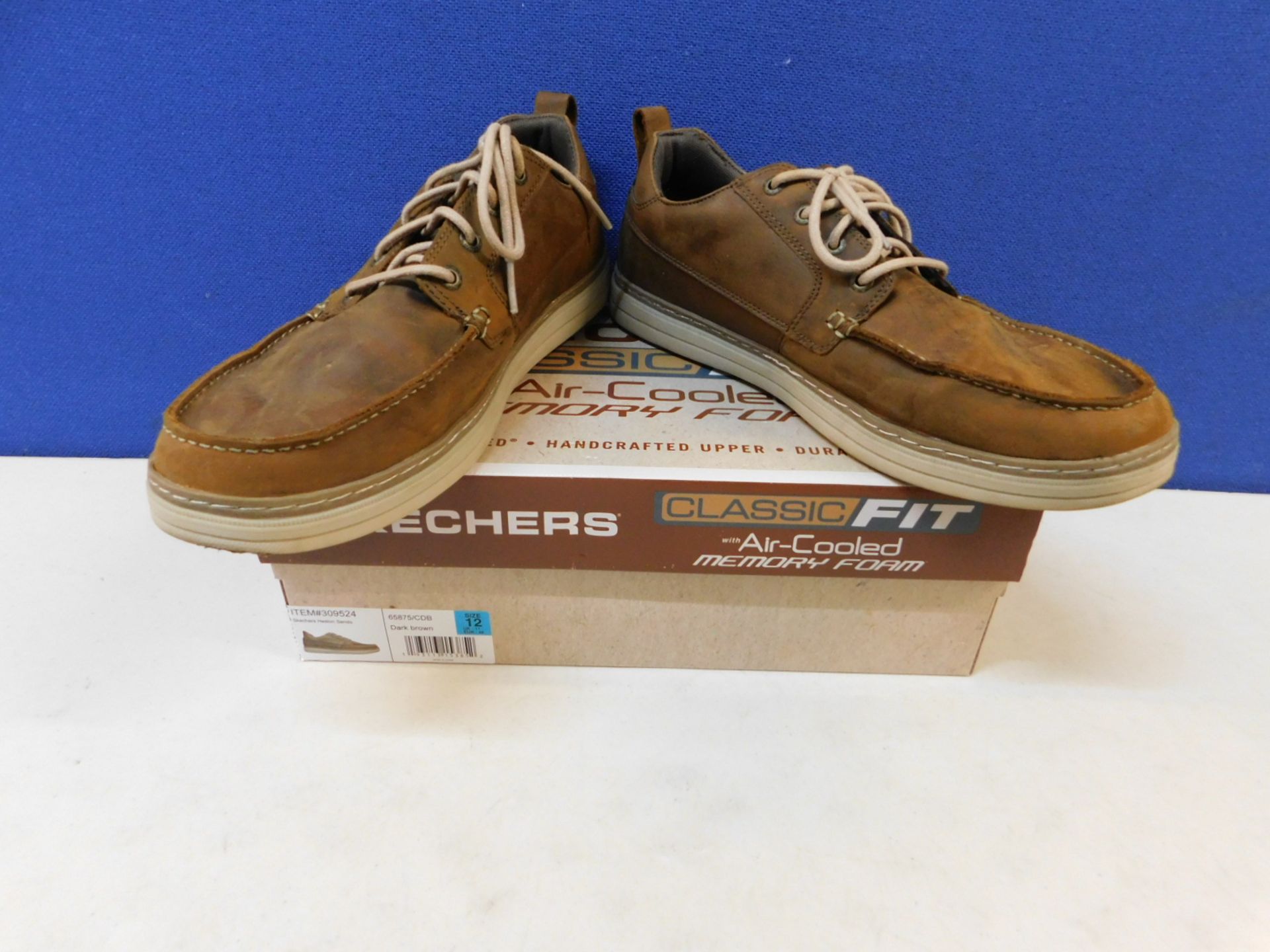 1 BOXED PAIR OF SKECHERS HESTON SENDO DARK BROWN TRAINERS SIZE 11 RRP £64.99