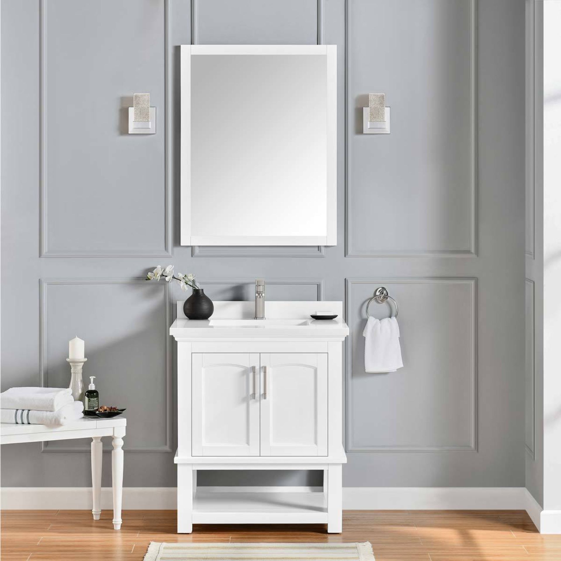 1 BOXED OVE DECORS SONIA 76CM SINGLE VANITY SINK IN WHITE RRP £399