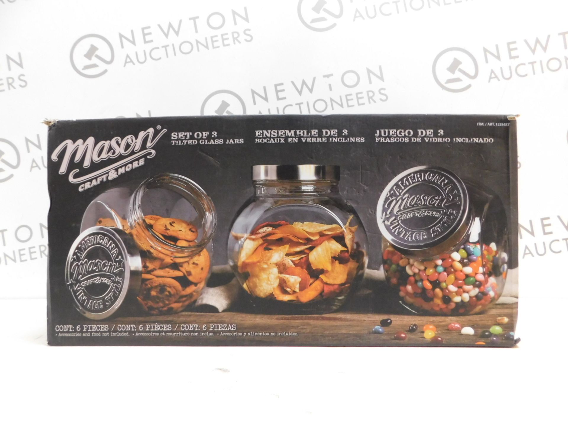 1 BOXED AMERICANA MASON CRAFT & MORE 2 PIECE VINTAGE STYLE TILTED GLASS JARS SET RRP Â£49.99