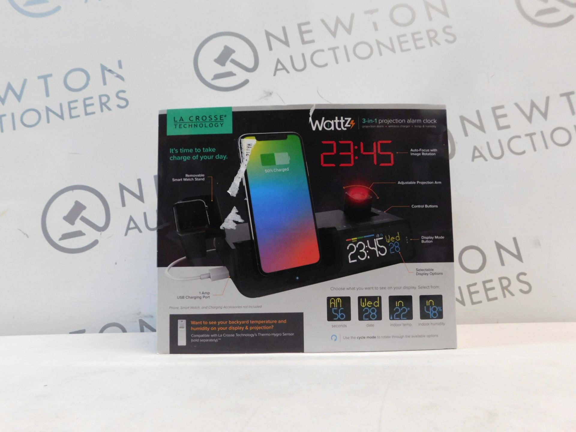 1 BOXED LA CROSSE TECHNOLOGY WATTZ 3-IN-1 WIRELESS CHARGING PROJECTION ALARM CLOCK RRP Â£64.99