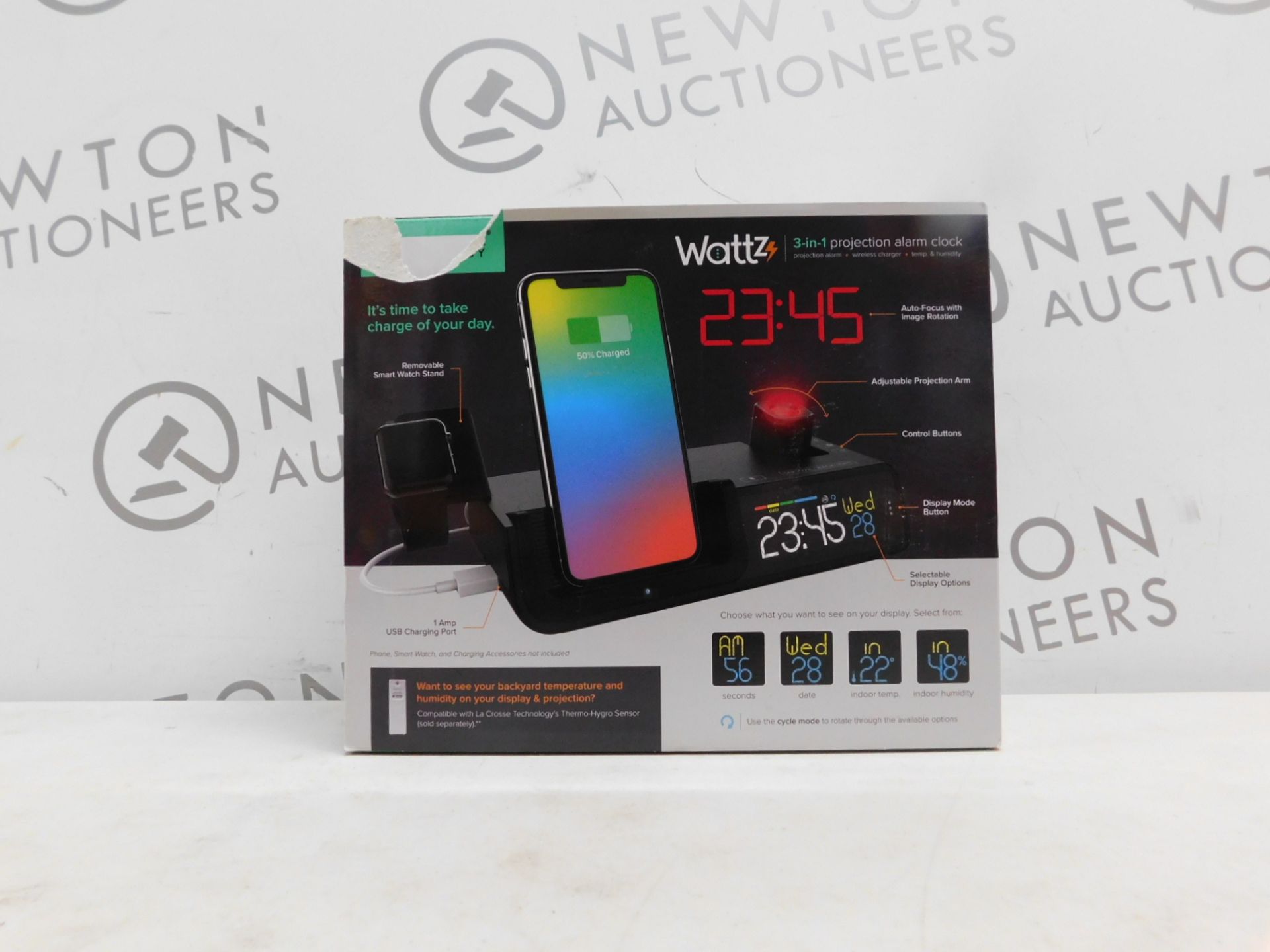 1 BOXED LA CROSSE TECHNOLOGY WATTZ 3-IN-1 WIRELESS CHARGING PROJECTION ALARM CLOCK RRP Â£64.99