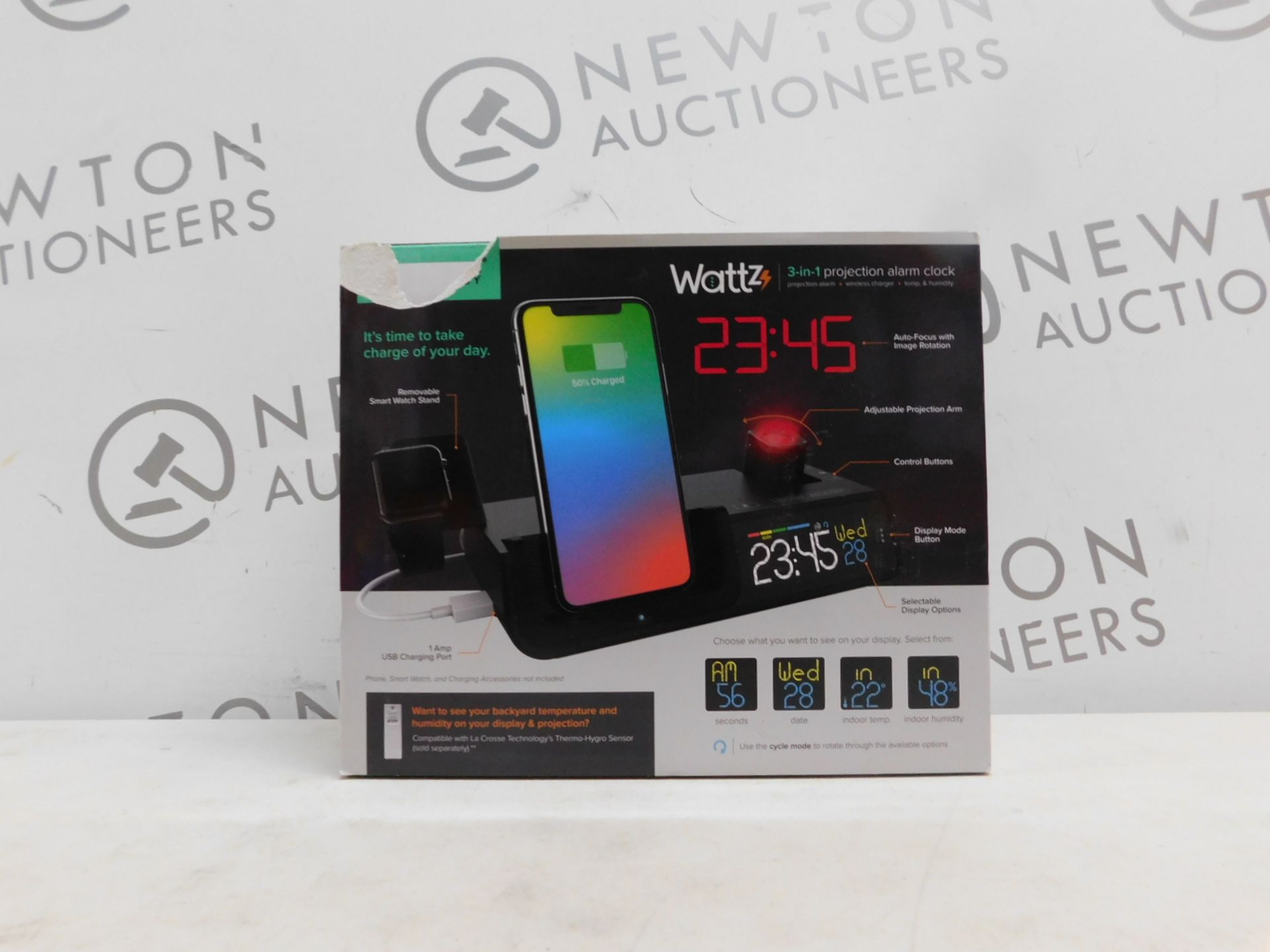 1 BOXED LA CROSSE TECHNOLOGY WATTZ 3-IN-1 WIRELESS CHARGING PROJECTION ALARM CLOCK RRP Â£64.99