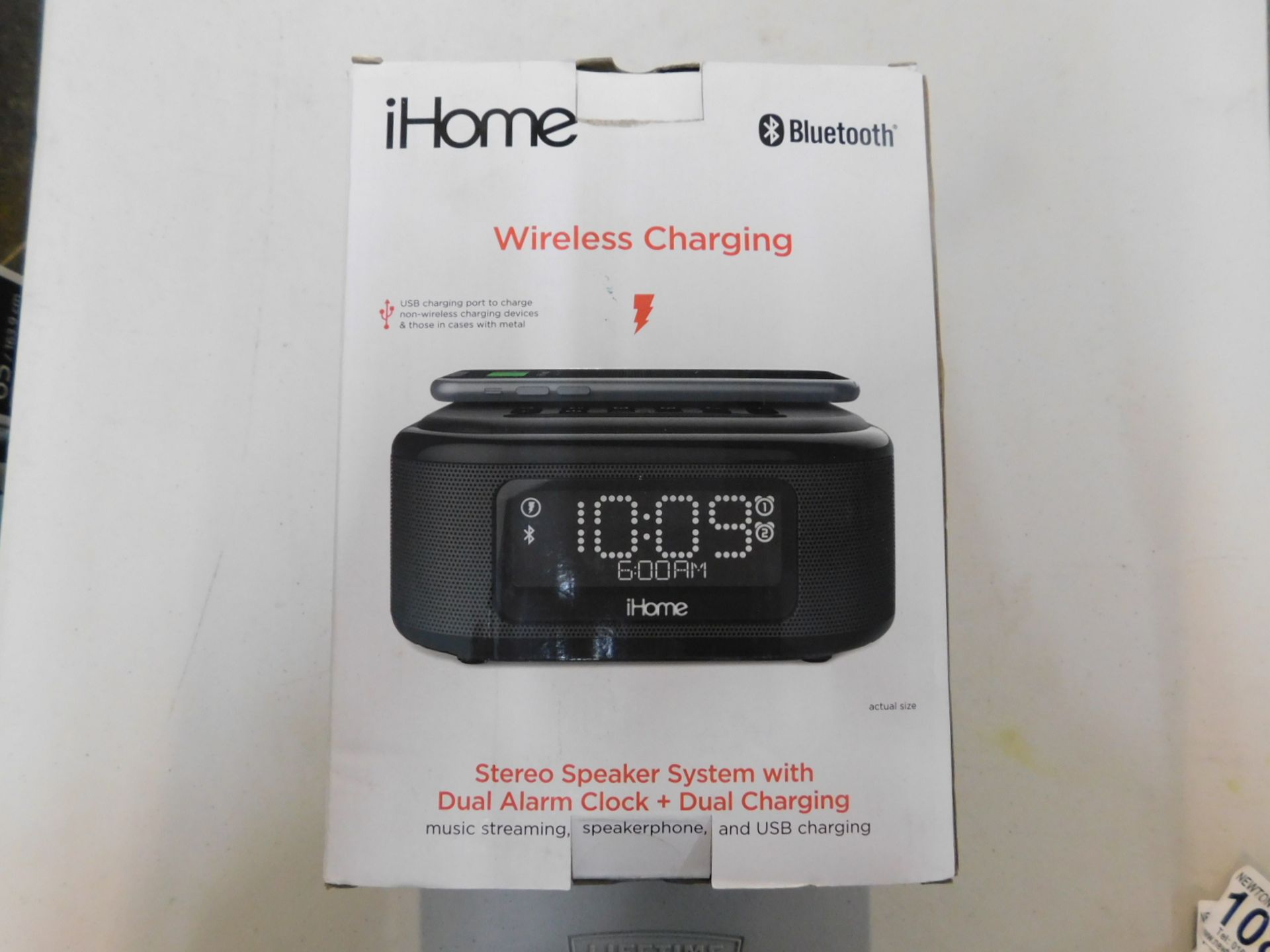 1 BOXED IHOME IBTW23 WIRELESS BLUETOOTH ALARM CLOCK WITH SPEAKERPHONE AND WIRELESS CHARGING RRP Â£