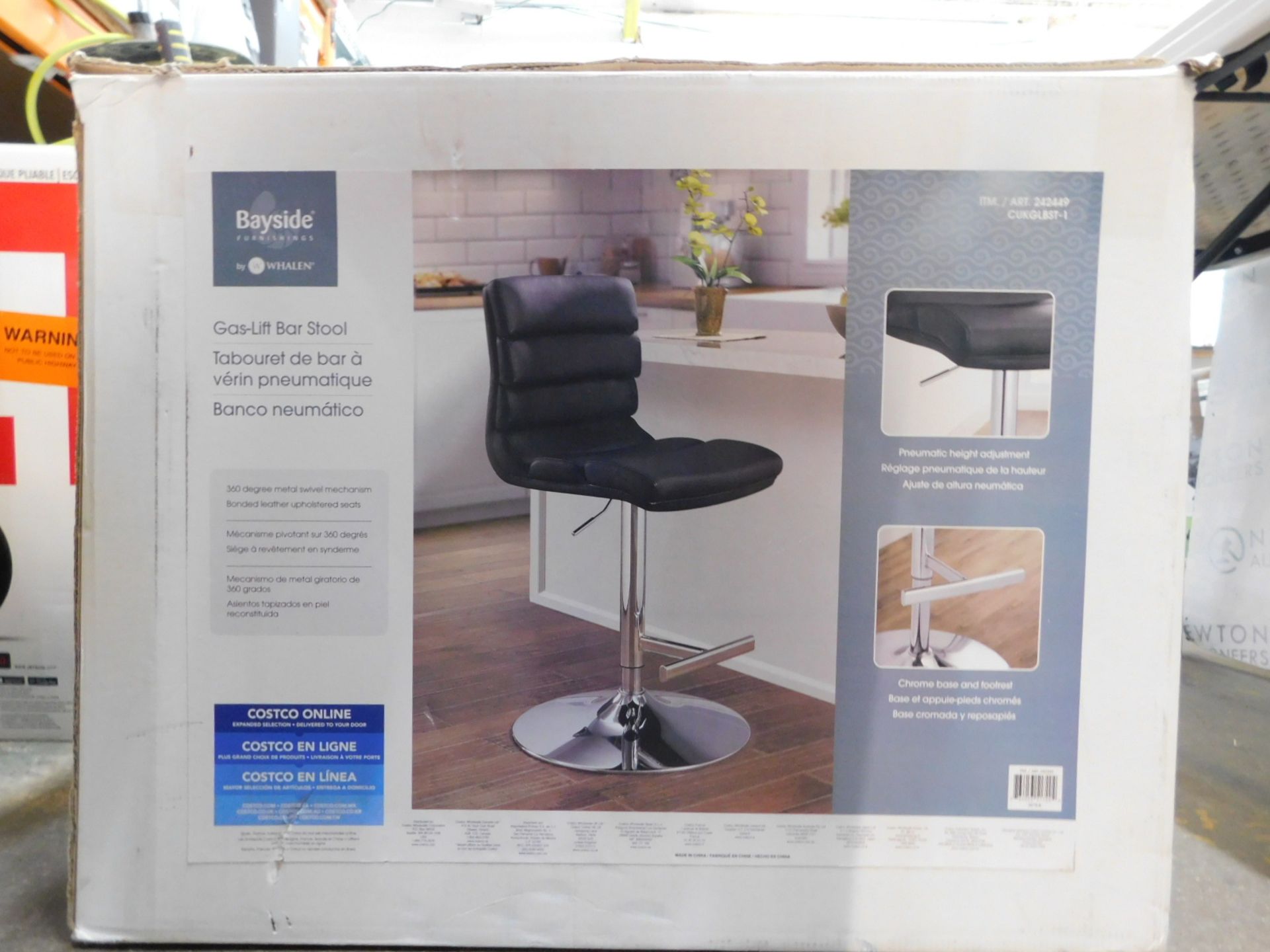 1 BOXED BAYSIDE FURNISHINGS BLACK FAUX LEATHER GAS LIFT BAR STOOL RRP Â£119.99