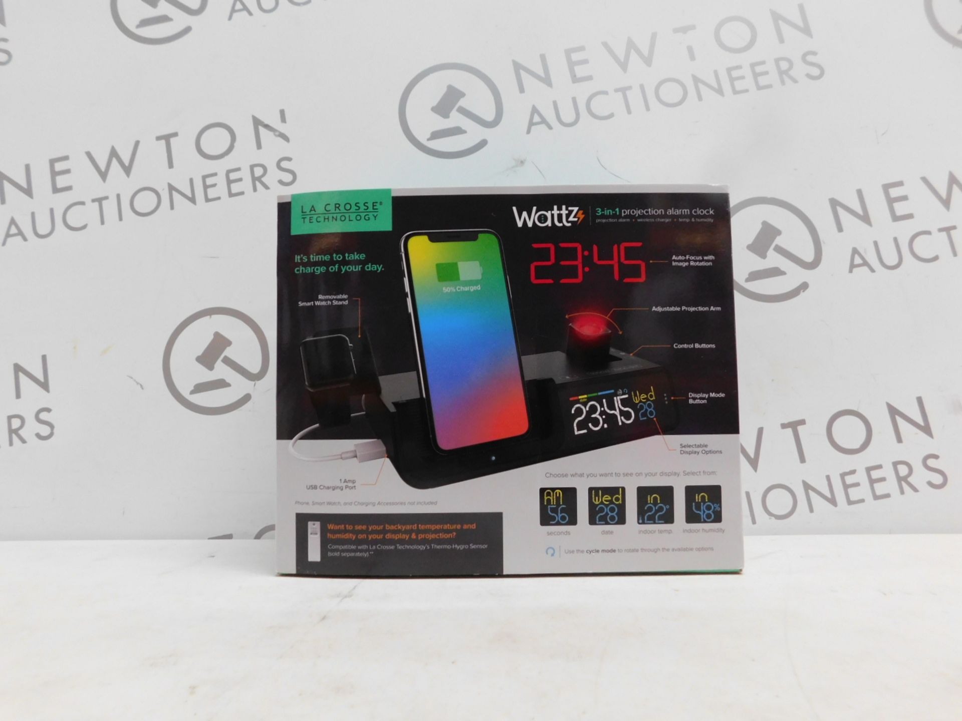 1 BOXED LA CROSSE TECHNOLOGY WATTZ 3-IN-1 WIRELESS CHARGING PROJECTION ALARM CLOCK RRP Â£64.99