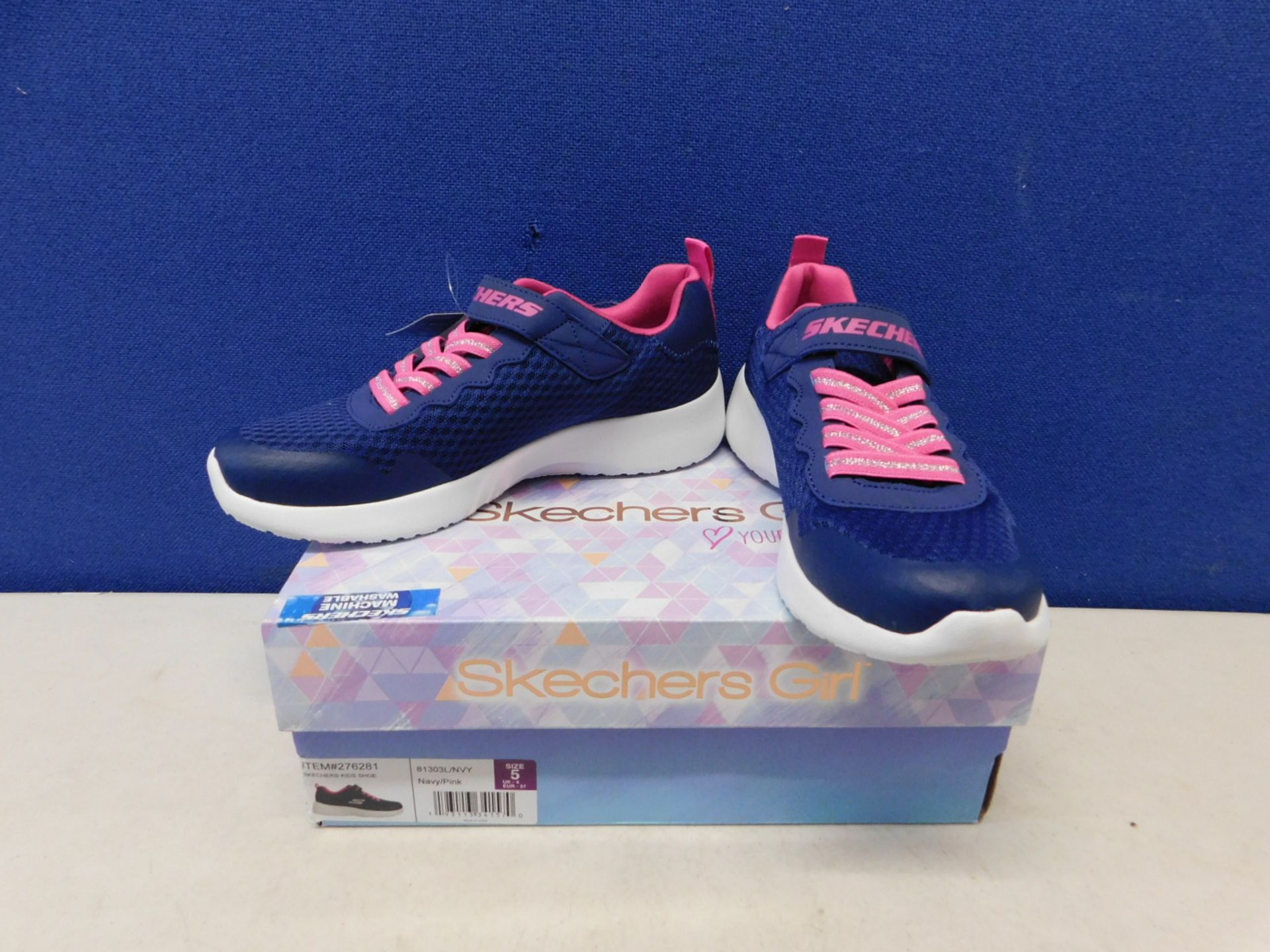1 BOXED SKECHERS KIDS SHOES NAVY/PINK (UK SIZE 4) RRP Â£59.99