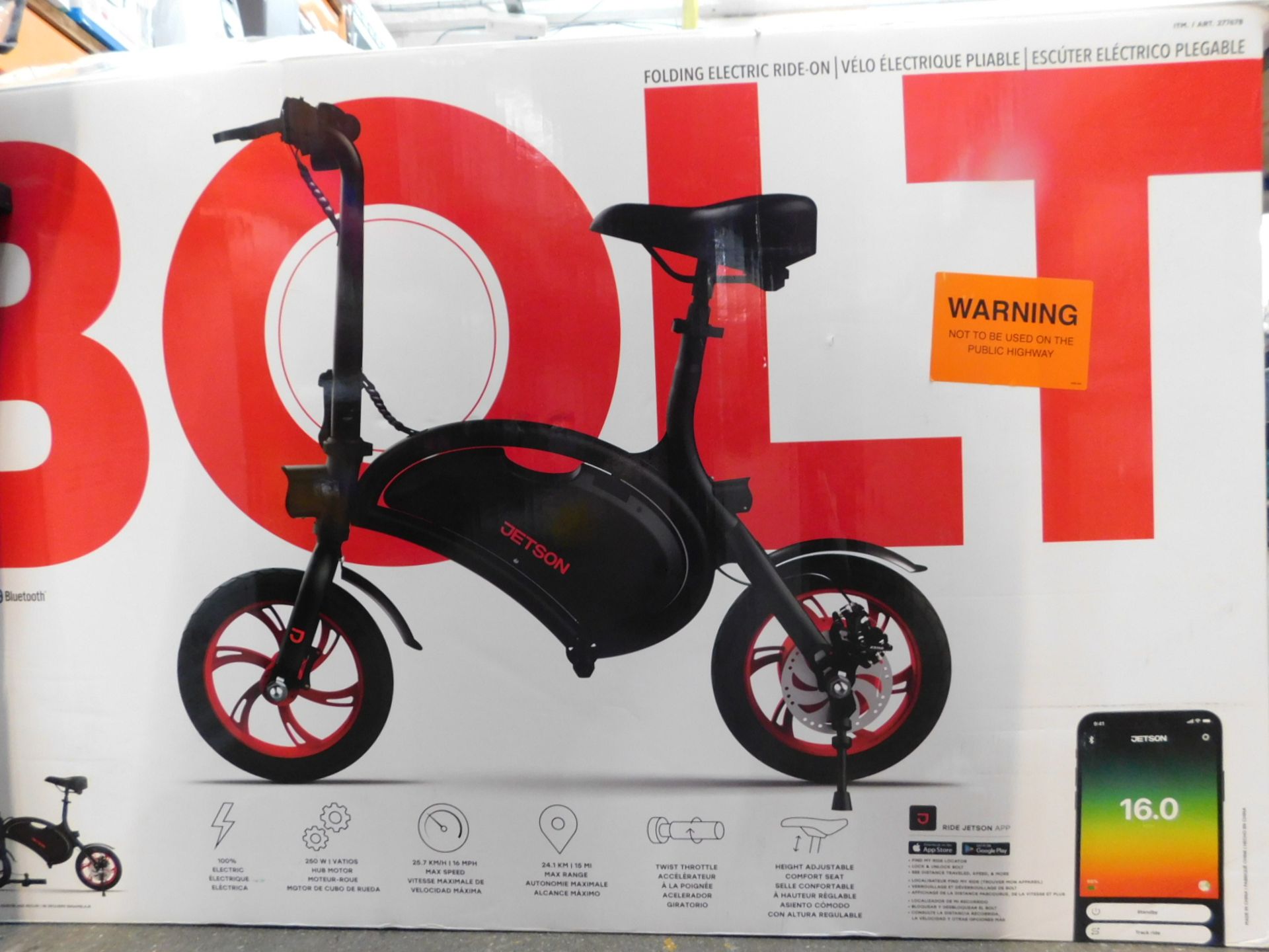 1 BOXED JETSON BOLT FOLDING ELECTRIC RIDE-ON SCOOTER RRP Â£399