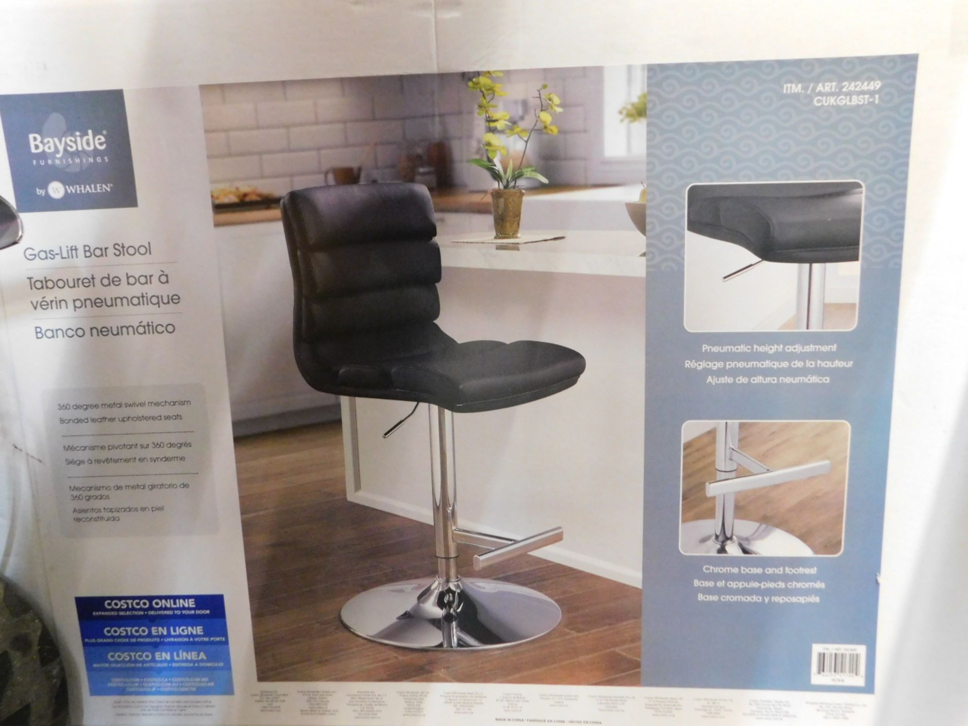 1 BOXED BAYSIDE FURNISHINGS FAUX LEATHER GAS LIFT BAR STOOL RRP Â£119.99