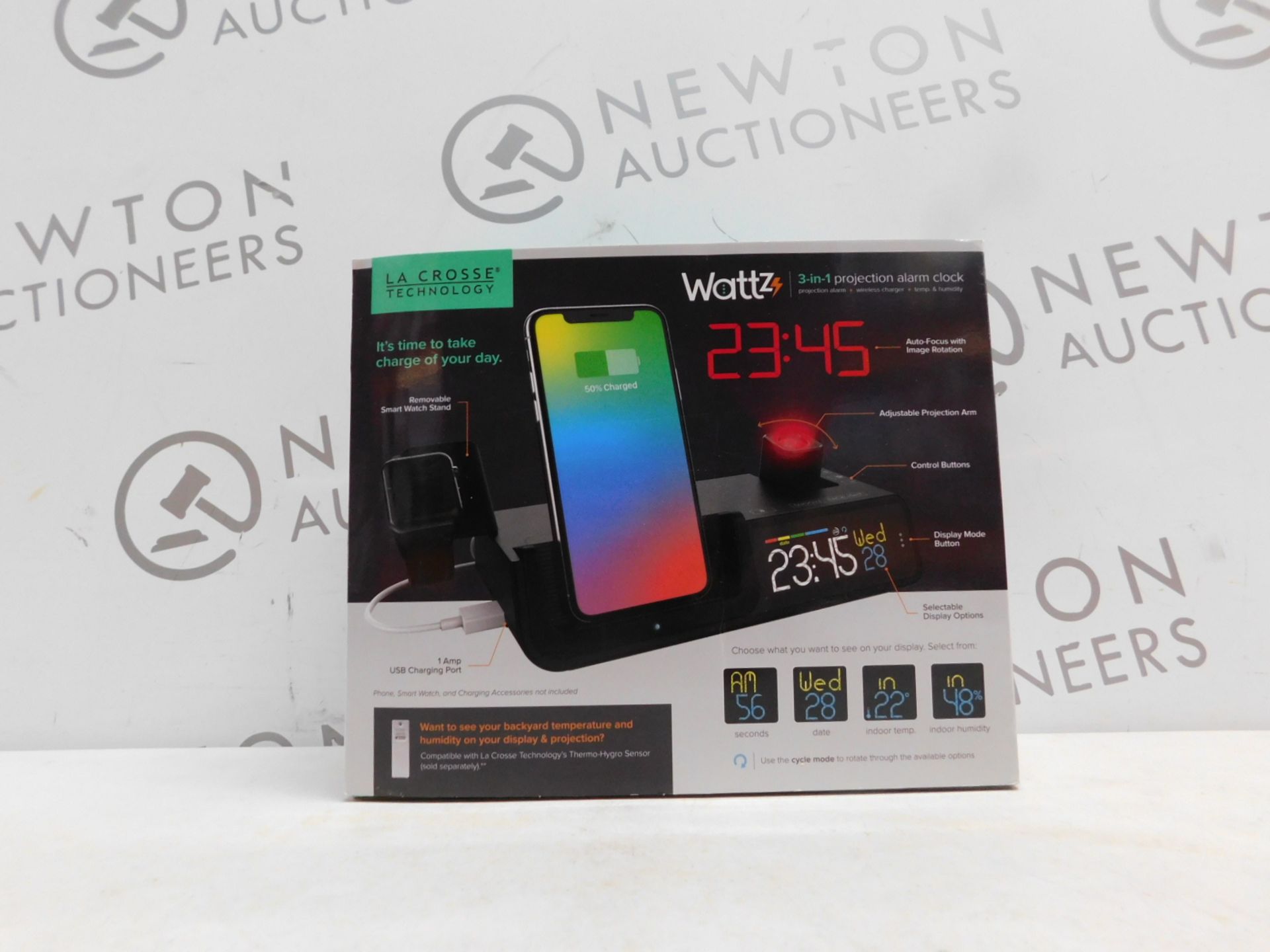 1 BOXED LA CROSSE TECHNOLOGY WATTZ 3-IN-1 WIRELESS CHARGING PROJECTION ALARM CLOCK RRP Â£64.99