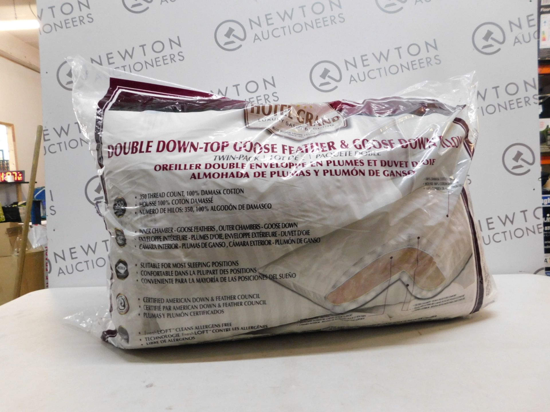 1 BAGGED PAIR OF HOTEL GRAND DOUBLE TOP GOOSE FEATHER & GOOSE DOWN PILLOWS RRP Â£44.99