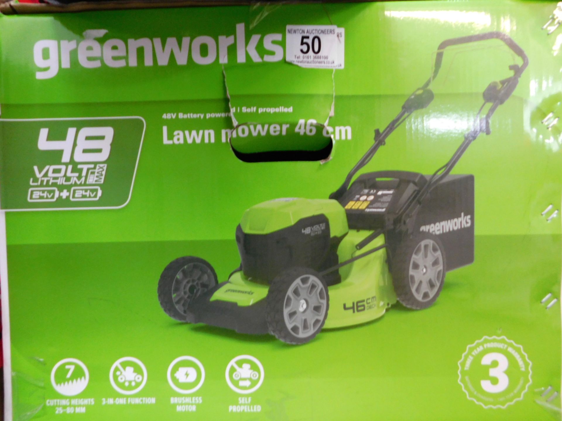 1 BOXED GREENWORKS 48V CORDLESS 46CM SELF PROPELLED LAWN MOWER RRP Â£429.99