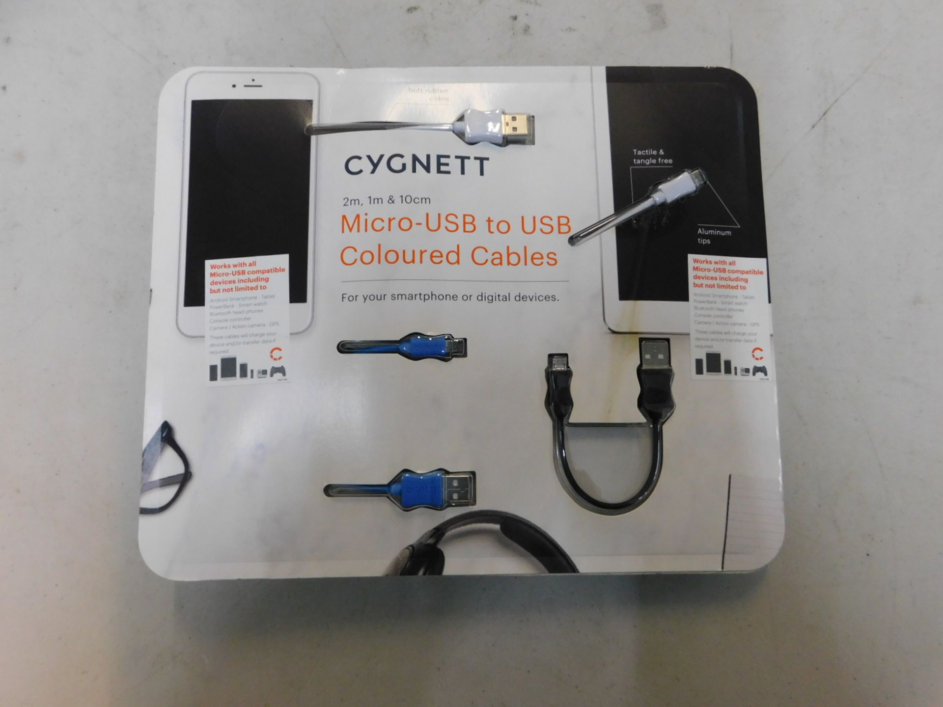 1 BRAND NEW PACK OF 3 CYGNETT MICRO USB TO USB COLOURED CABLES RRP Â£29.99