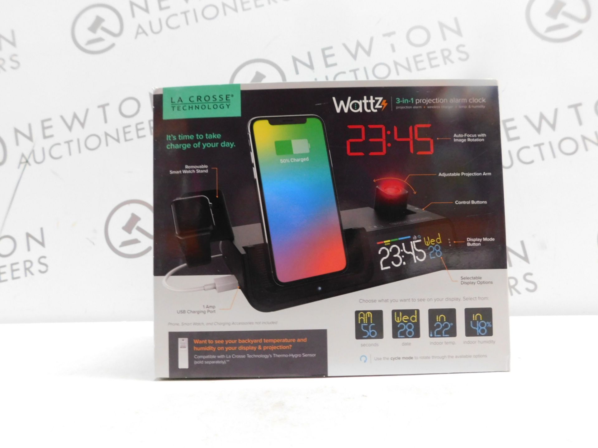 1 LA CROSSE TECHNOLOGY WATTZ 3-IN-1 WIRELESS CHARGING PROJECTION ALARM CLOCK RRP Â£64.99