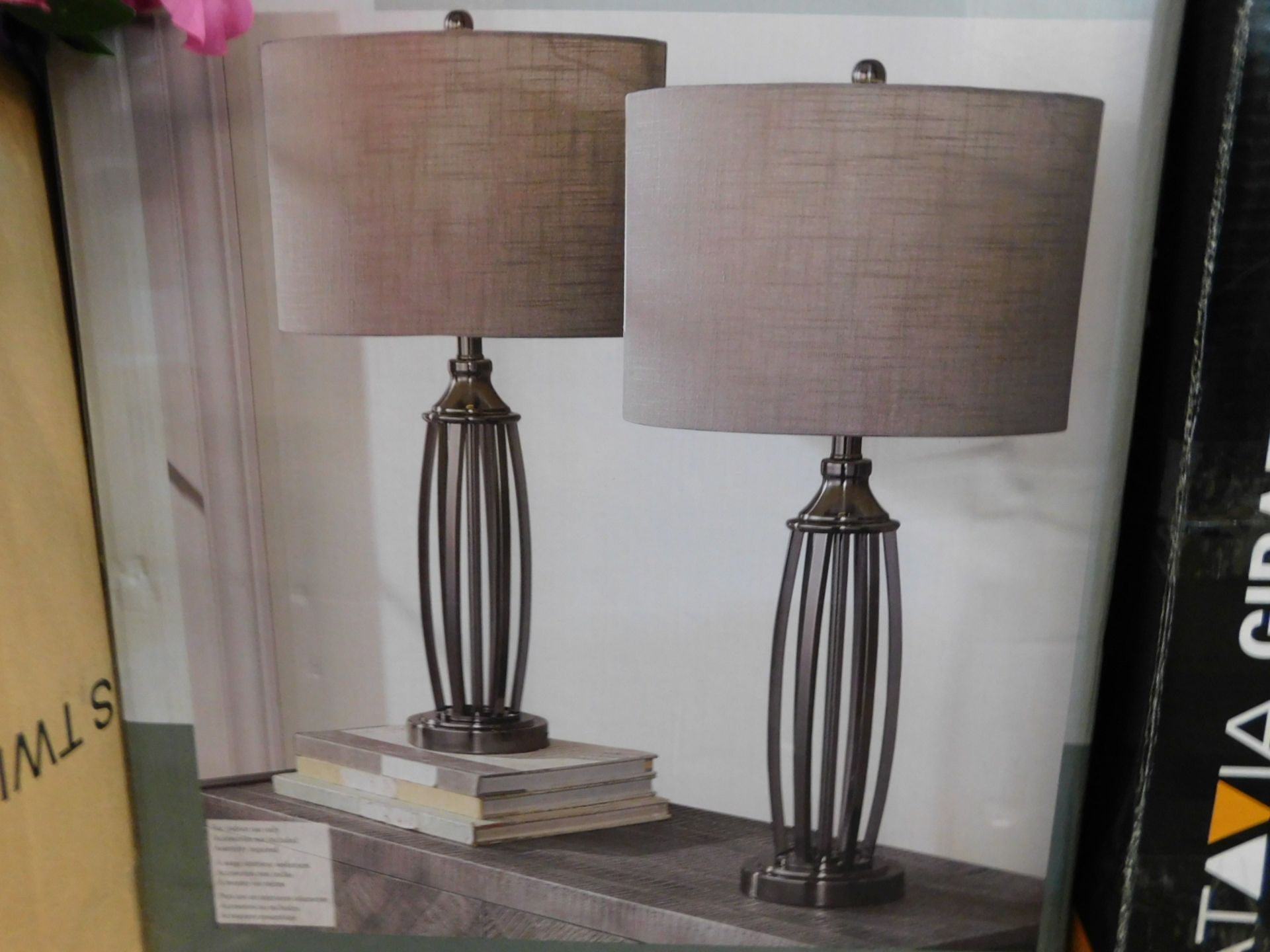 1 BOXED PAIR OF UTTERMOST JOLEN STEEL & GLASS TABLE LAMPS RRP Â£99