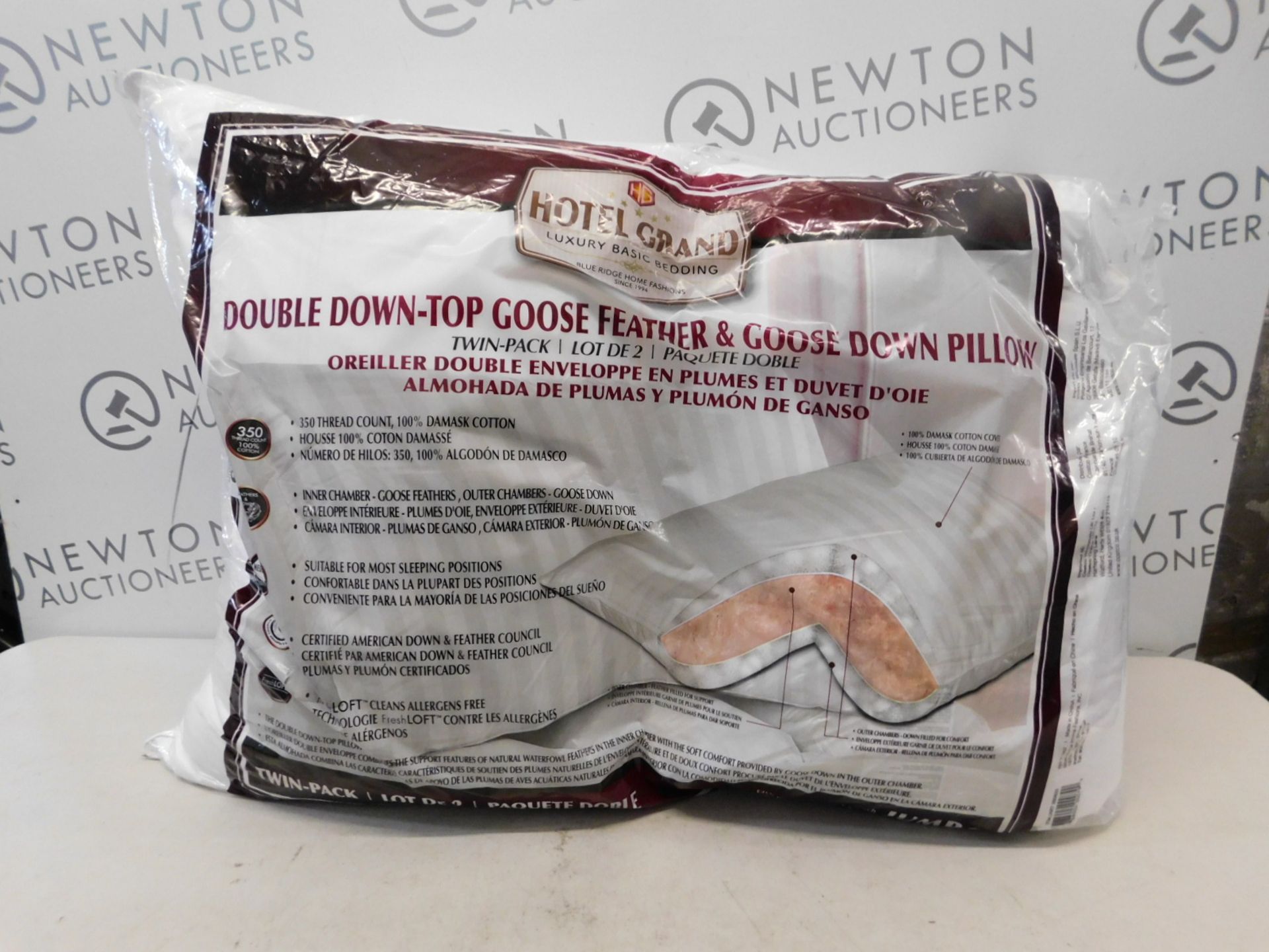 1 PACK OF 2 HOTEL GRAND DOUBLE TOP GOOSE FEATHER & GOOSE DOWN PILLOWS RRP Â£39.99