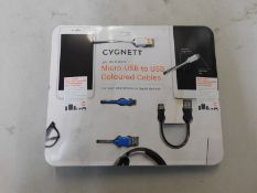 1 BRAND NEW PACK OF 3 CYGNETT MICRO USB TO USB COLOURED CABLES RRP Â£29.99