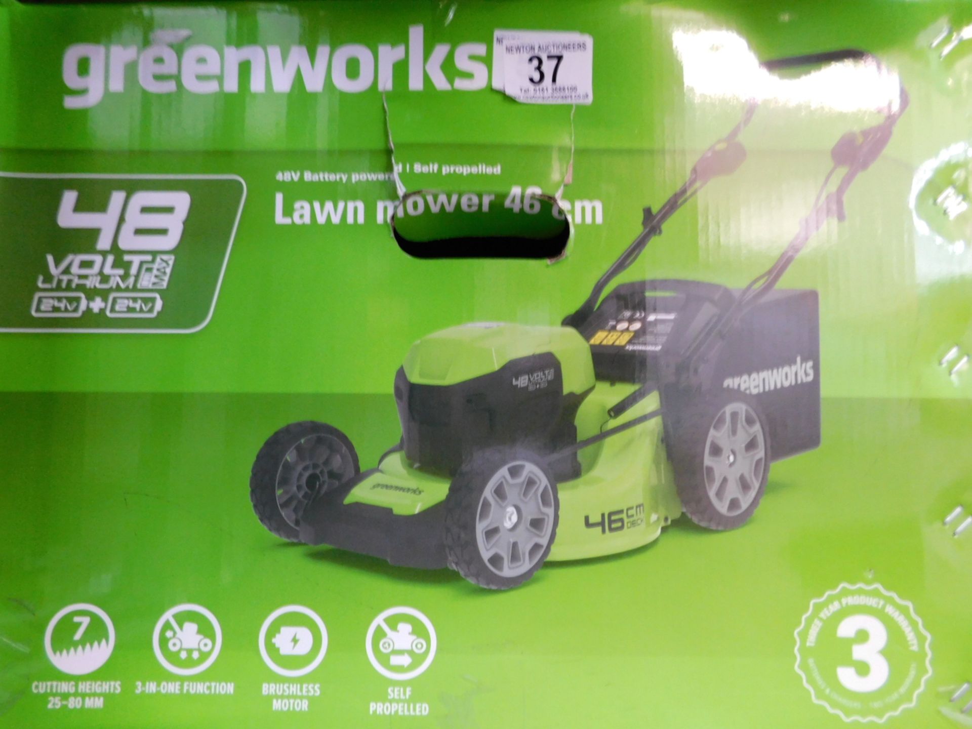 1 BOXED GREENWORKS 48V CORDLESS 46CM SELF PROPELLED LAWN MOWER RRP Â£429.99