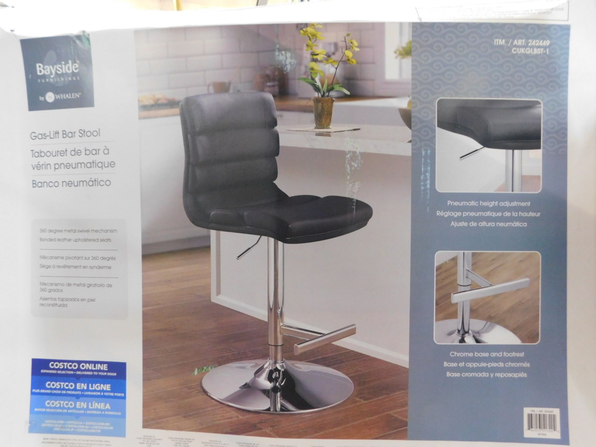 1 BOXED BAYSIDE FURNISHINGS FAUX LEATHER GAS LIFT BAR STOOL RRP Â£119.99