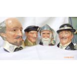 4 Royal Doulton character jugs, 'William Shakespeare', 'Monty', 'The City Gent',