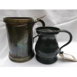 Brass quart ale tankard and a pint pewter ale tankard