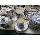 Large sel. of blue and white Adams landscape pottery incl. tea and coffee pots, cups, saucers etc.