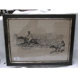 Framed comical black and white racing print dated 1879,