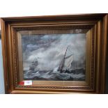 Gilt framed marinescape of sailing boats in a storm (Guide Price £20-£25)