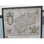 Saxton coloured map of Warwickshire and Leicestershire in contemporary Hogarth frame