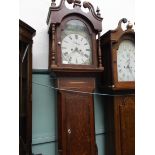 Lincolnshire 8 day long cased clock in typical Usher style case in mixed woods, swan neck pediment,