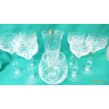 6 long stemmed cut glass flower vase and brandy balloon