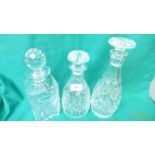 Cut glass whisky tantalus decanter and 2 other cut glass port decanters