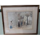 Russell Flint coloured print of three Spanish ladies carrying laundry on their heads