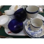 Blue and white Ridgway handled beaker and another larger, 6 Rosenthal white dessert bowls,