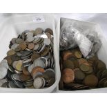 Mid 20th century collection of coins from various countries and a box of copper pennies,