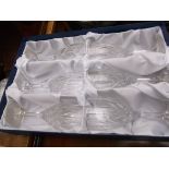 Set of 6 unused cut glass wine goblets in original presentation box