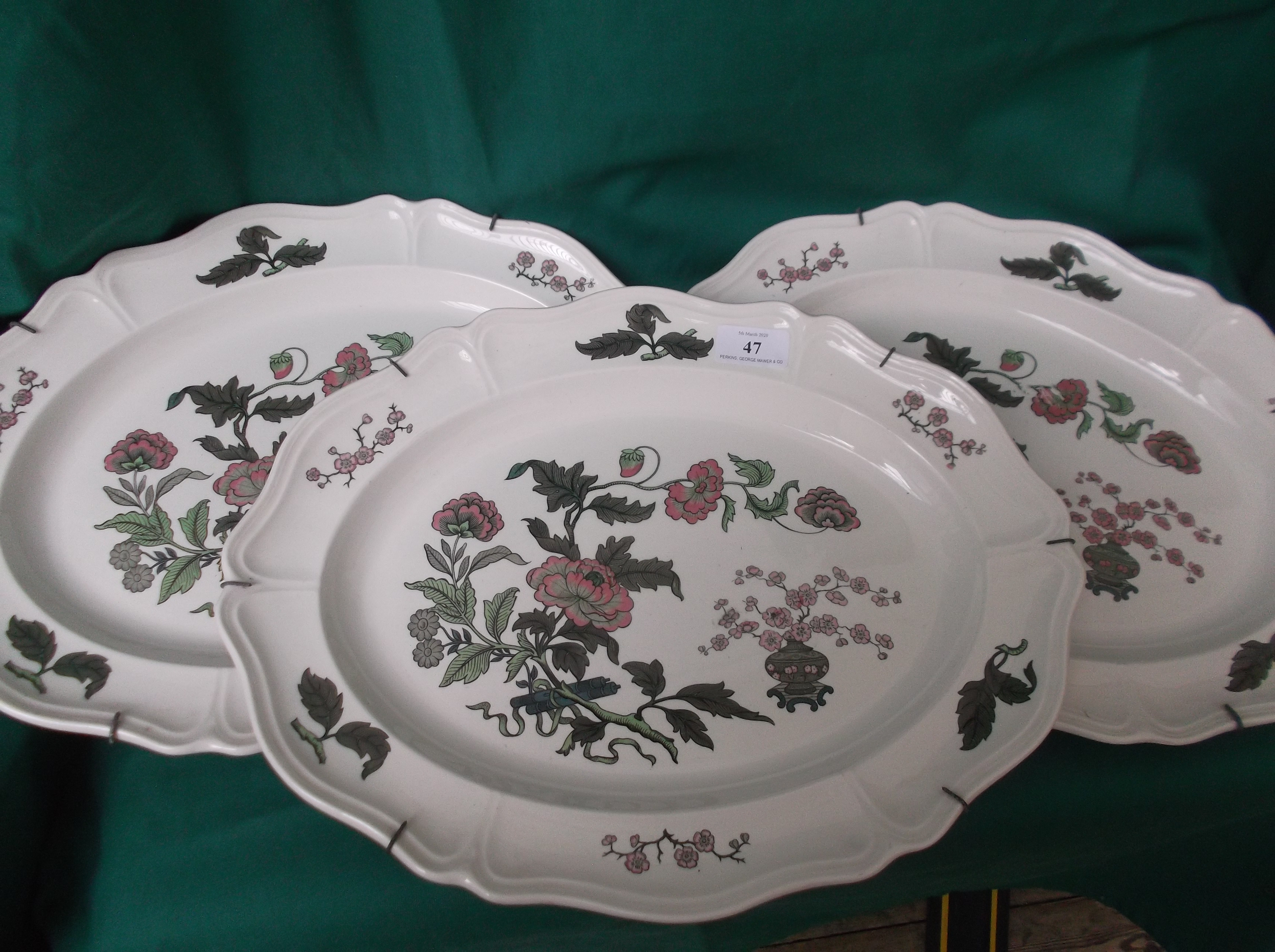 3 white ground and green and coloured floral decorative Wedgwood oval Mandarin meat platters