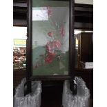 Dark oak framed fire screen,