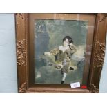 Gilt framed print of a seated youth - Green Boy