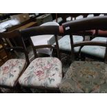 3 late Victorian mahogany dining chairs each with single horizontal splat to back,